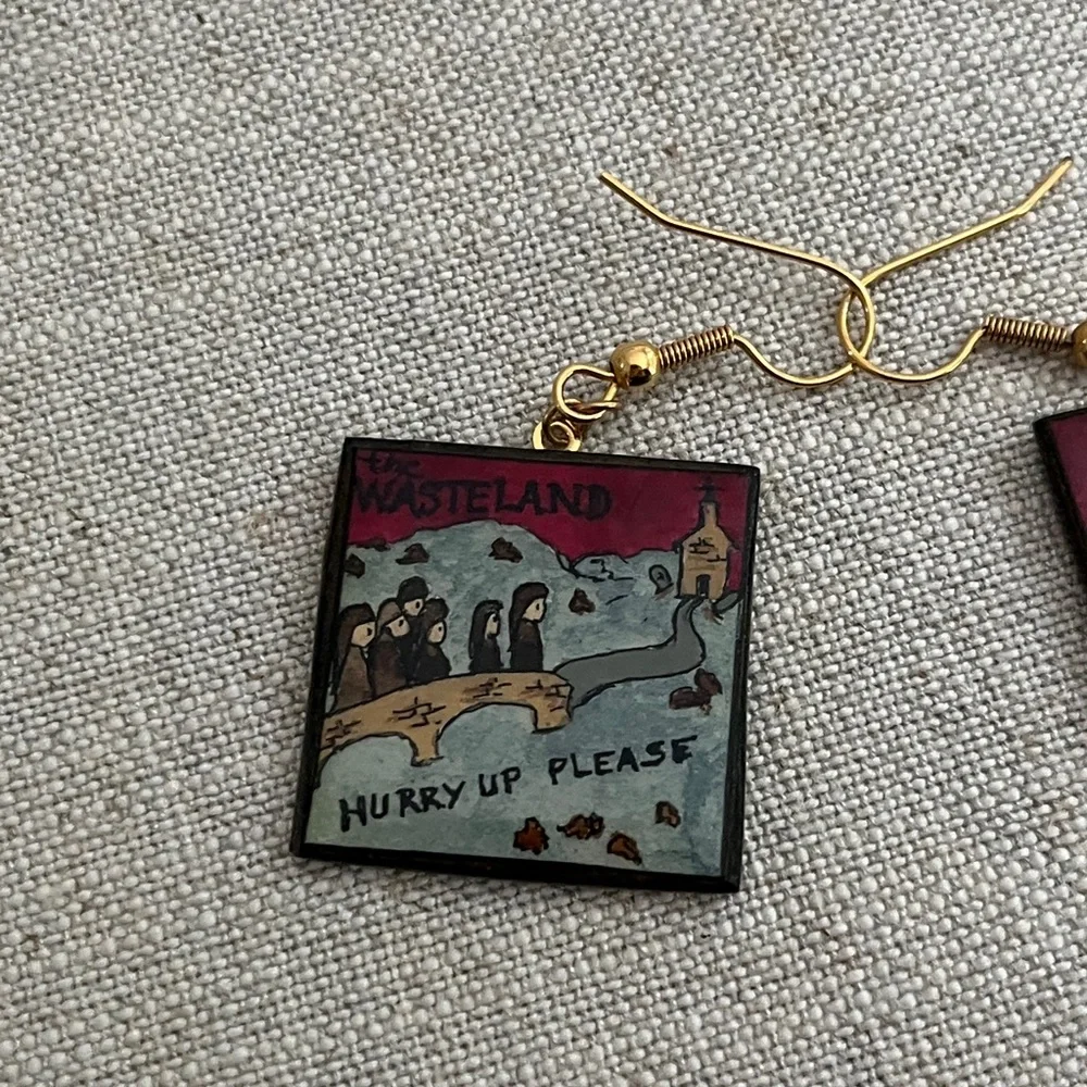 Literary Themed Earrings with T.S. Eliot Design - Picture 3 of 3